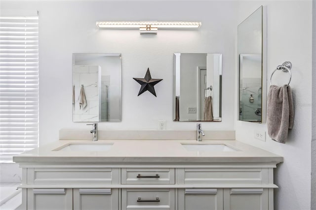 bathroom featuring vanity and walk in shower