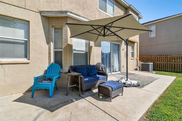 view of patio featuring cooling unit and an outdoor hangout area