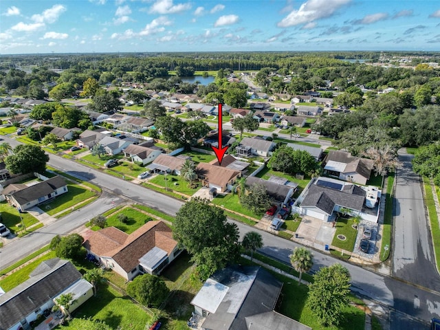 aerial view featuring a residential view and a water view