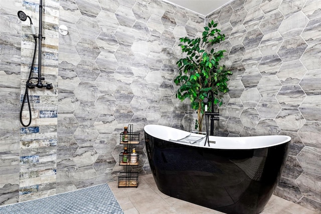 bathroom featuring shower with separate bathtub