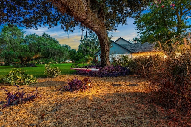 view of yard at dusk