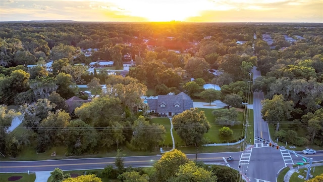 view of aerial view at dusk