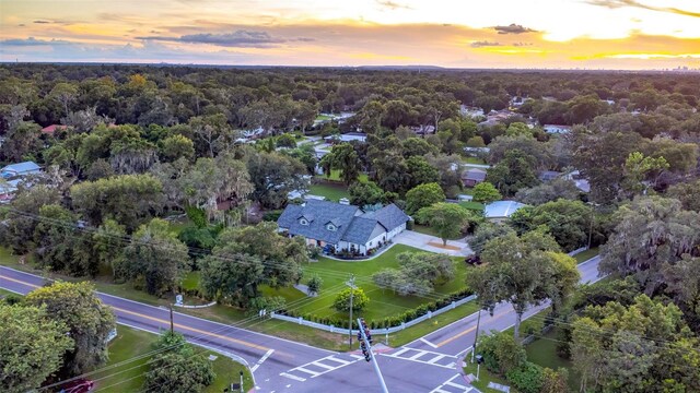 view of aerial view at dusk