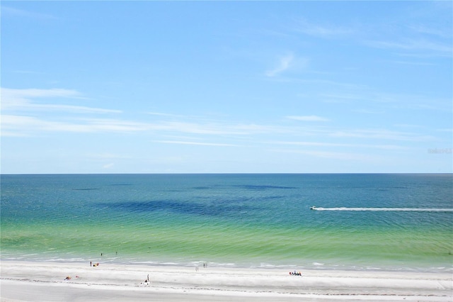 view of water feature with a beach view