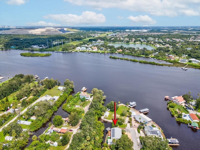 aerial view with a water view