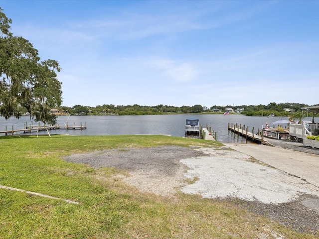 view of dock with a water view