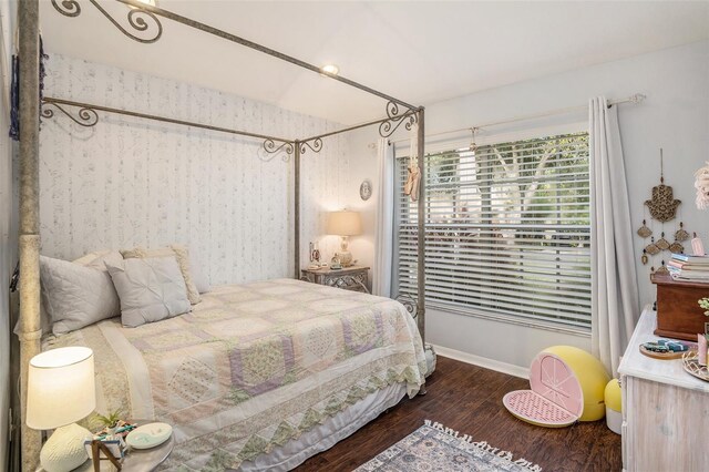 bedroom with dark hardwood / wood-style floors