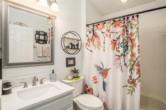 full bathroom featuring vanity, toilet, and shower / tub combo