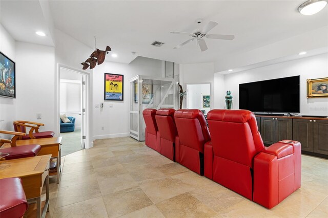 home theater featuring ceiling fan