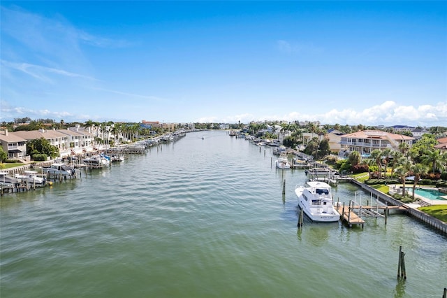 view of dock with a water view