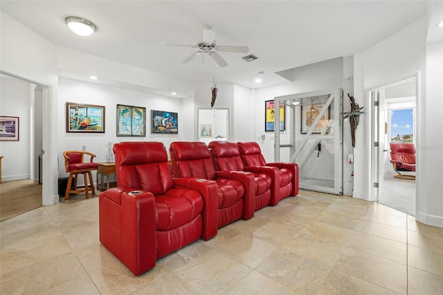 home theater featuring ceiling fan