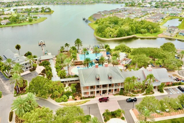 aerial view featuring a water view