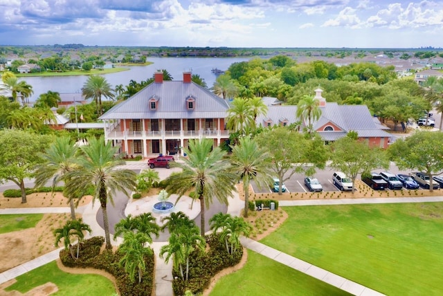 bird's eye view featuring a water view