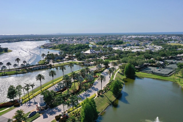 aerial view featuring a water view