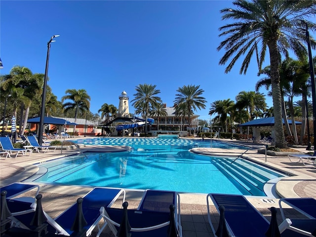 community pool with a patio