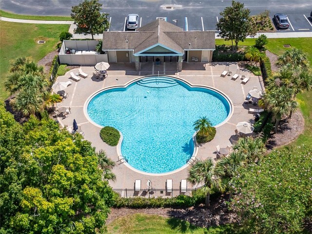 view of swimming pool featuring a patio