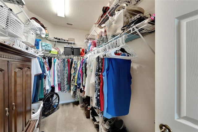 walk in closet featuring carpet