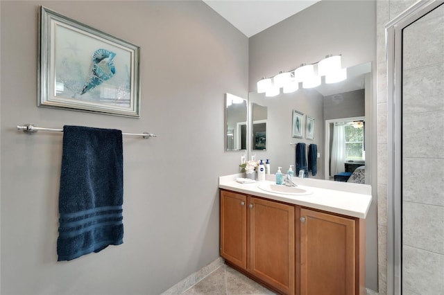 bathroom with vanity and tile patterned floors