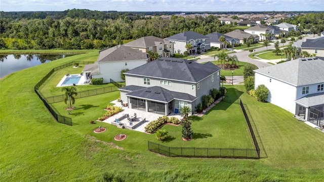 aerial view with a water view