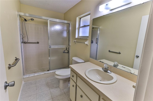 bathroom featuring tile patterned flooring, vanity, and an enclosed shower