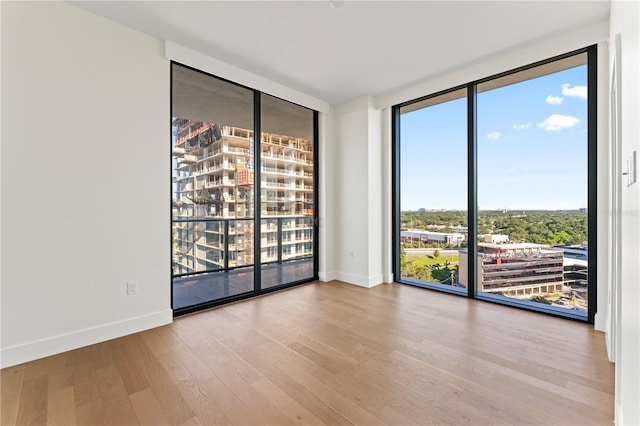 unfurnished room featuring light hardwood / wood-style floors, expansive windows, and a wealth of natural light