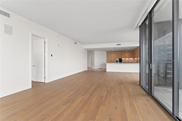 unfurnished living room with light hardwood / wood-style floors