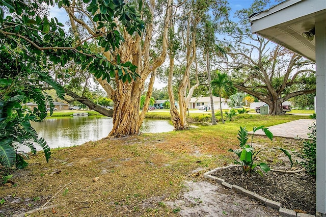 view of yard with a water view