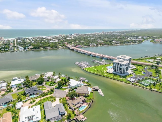 aerial view with a water view