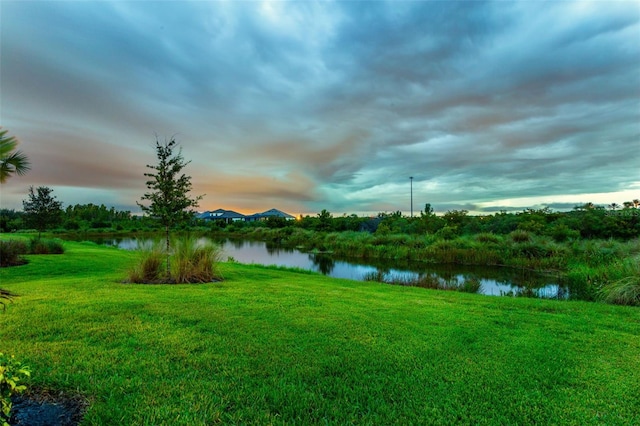 yard at dusk with a water view