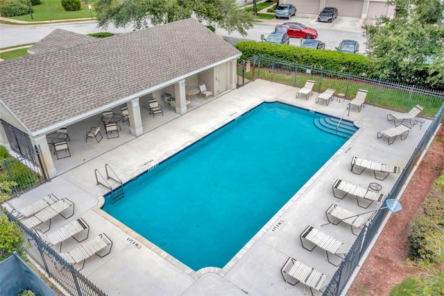 view of swimming pool featuring a patio