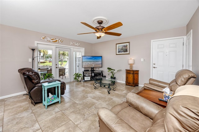 living room with ceiling fan