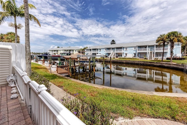 dock area with a water view