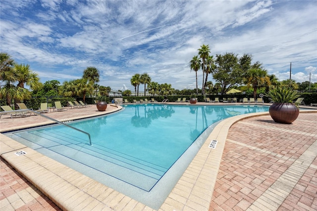 view of pool featuring a patio