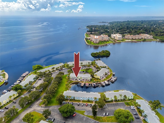 aerial view featuring a water view