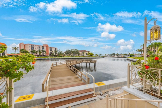 dock area with a water view