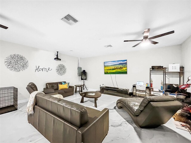 interior space featuring ceiling fan