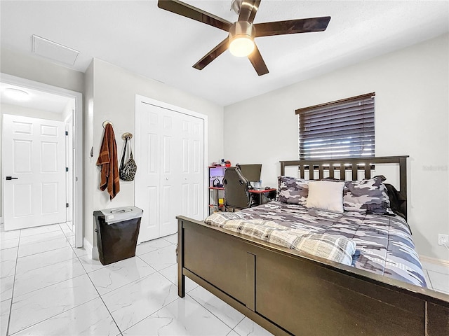 bedroom with a closet and ceiling fan