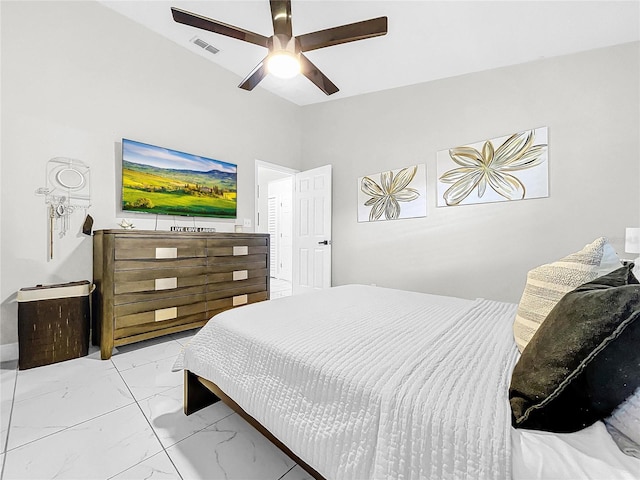 4477 67th St N, Saint Petersburg, FL 33709 - bedroom featuring marble finish floor, ceiling fan, and visible vents