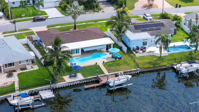 aerial view with a water view