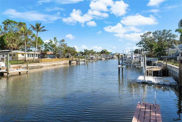 dock area with a water view