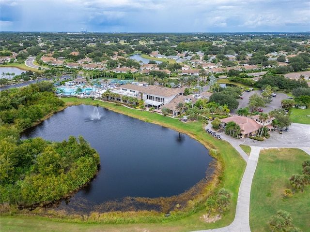 aerial view with a water view