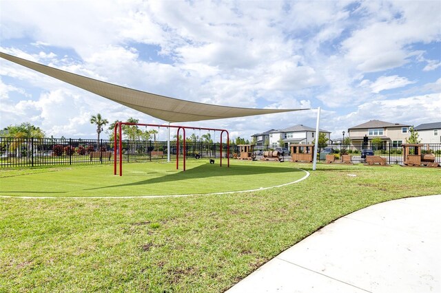 view of jungle gym featuring a yard