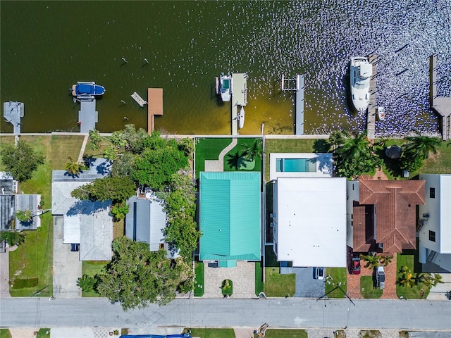 bird's eye view featuring a water view