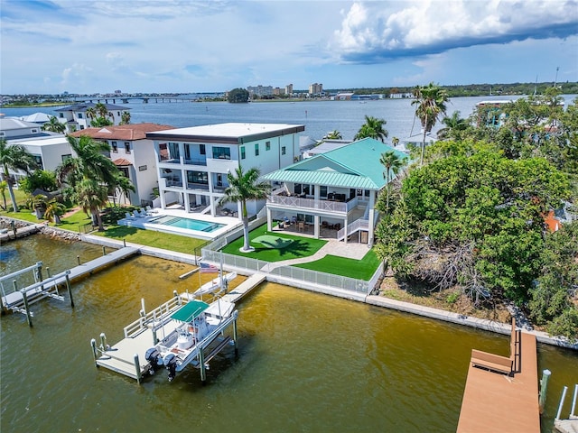 aerial view with a water view