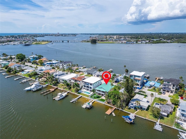 aerial view with a water view