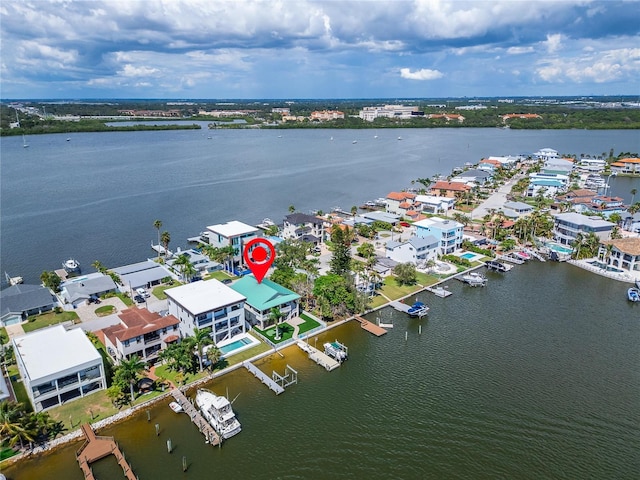 drone / aerial view featuring a water view