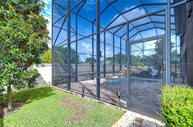 view of basketball court with a fenced in pool