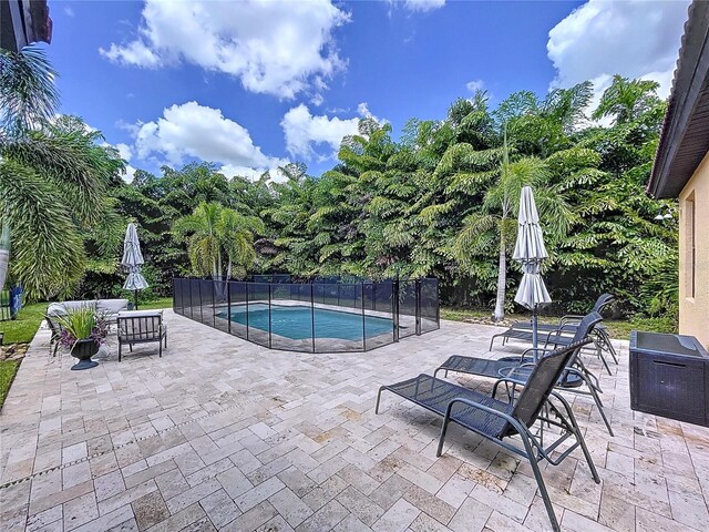 view of swimming pool with a patio