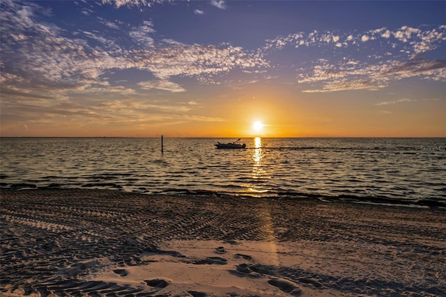 property view of water featuring a beach view