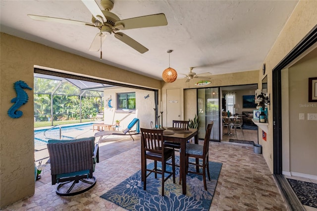 dining area featuring ceiling fan